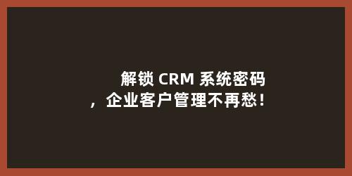解锁 CRM 系统密码，企业客户管理不再愁！